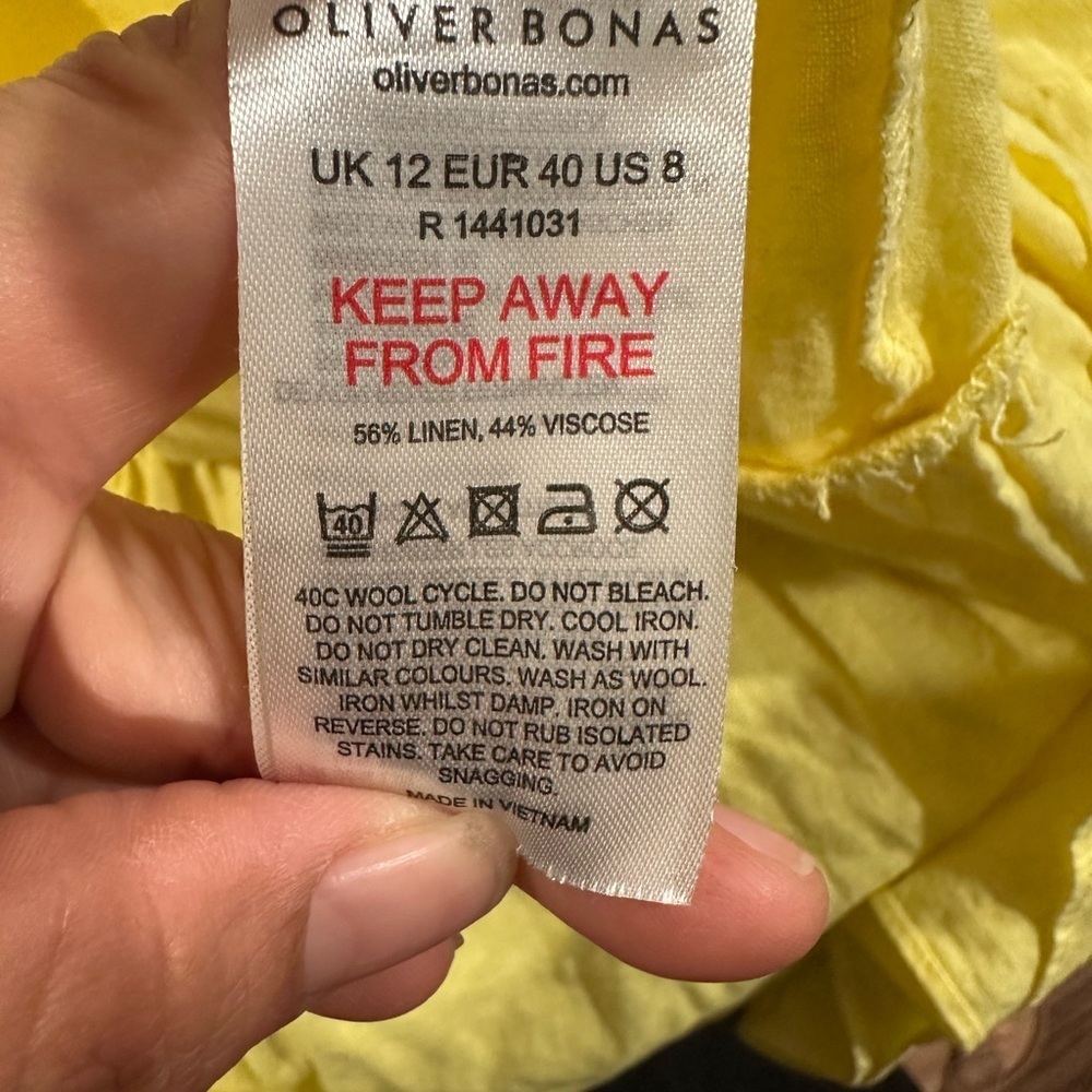 Oliver bonas yellow tiered dress Size 12 - Picture 8 of 8